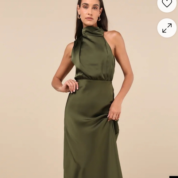 The Lulus Distinctive Charm Olive Green Satin Asymmetrical Maxi Dress - Picture 1 of 11